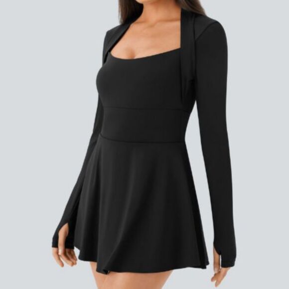 Halara SoftlyZero Airy Long Sleeve Thumb Hole Active Romper Mini Dress Sz Large - Picture 14 of 14